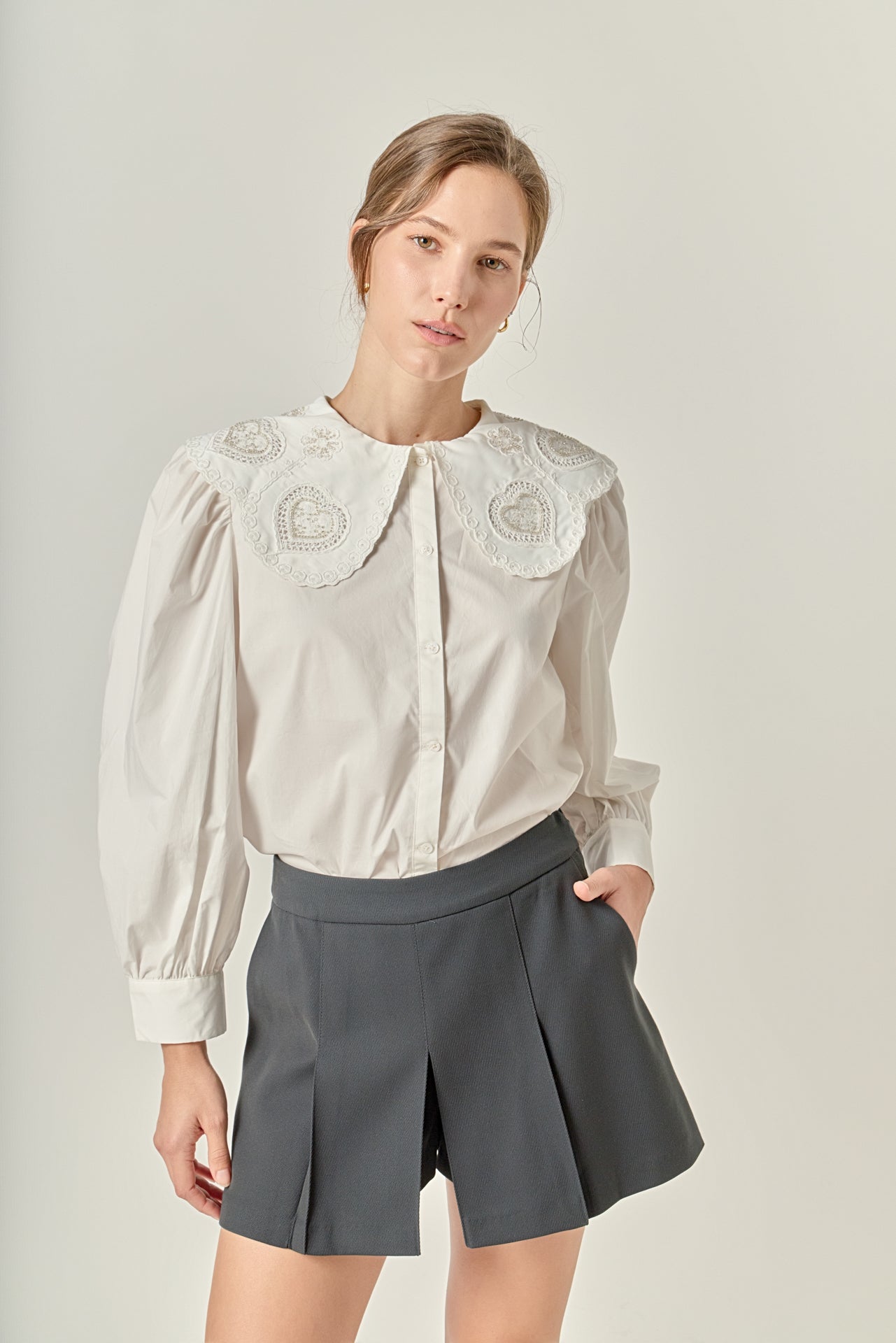 ENGLISH FACTORY - Scallop Embroidered Collar Blouse - TOPS available at Objectrare