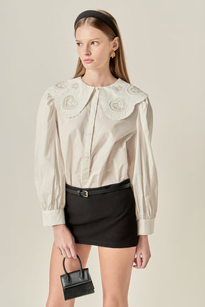 ENGLISH FACTORY - Scallop Embroidered Collar Blouse - TOPS available at Objectrare