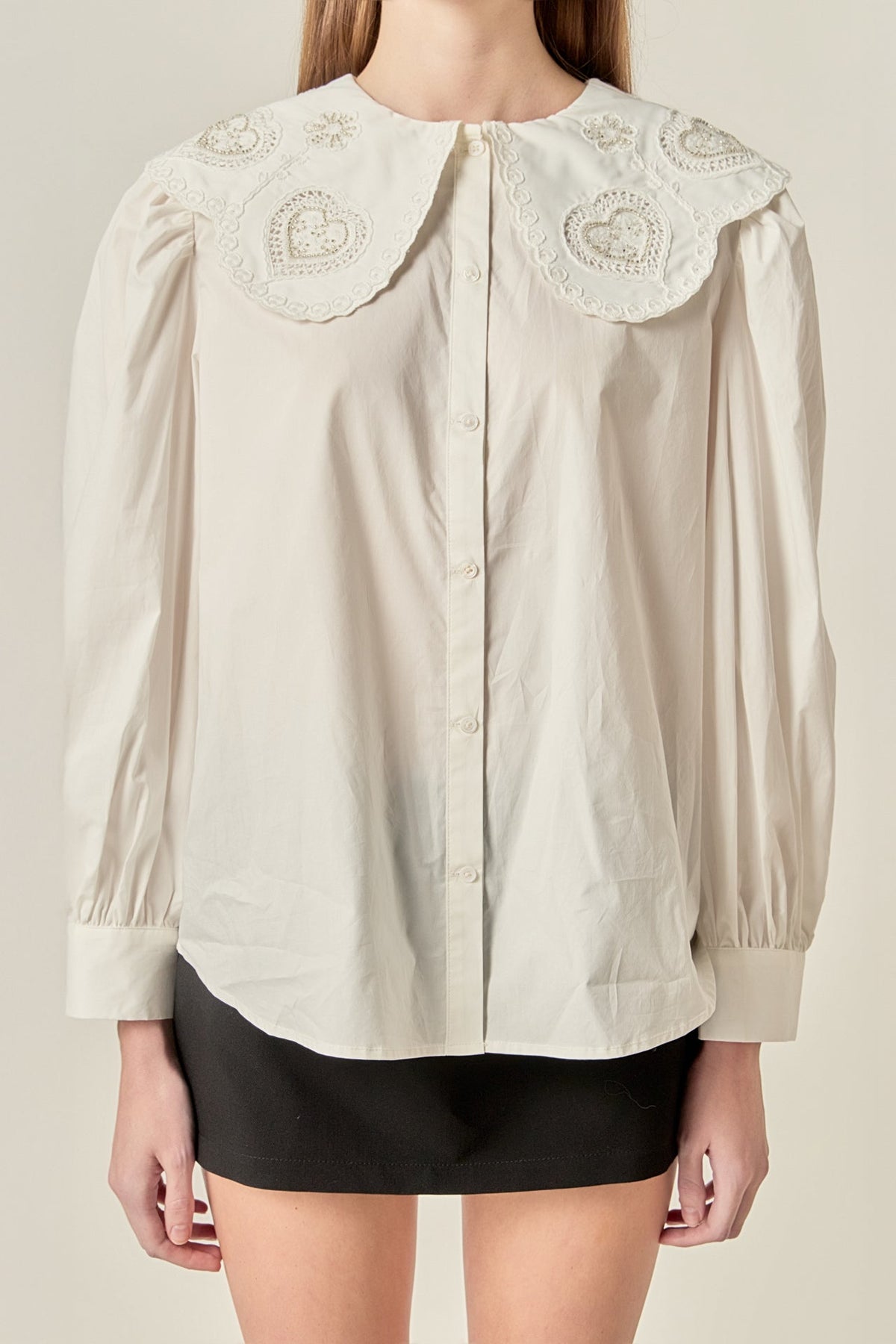 ENGLISH FACTORY - Scallop Embroidered Collar Blouse - TOPS available at Objectrare