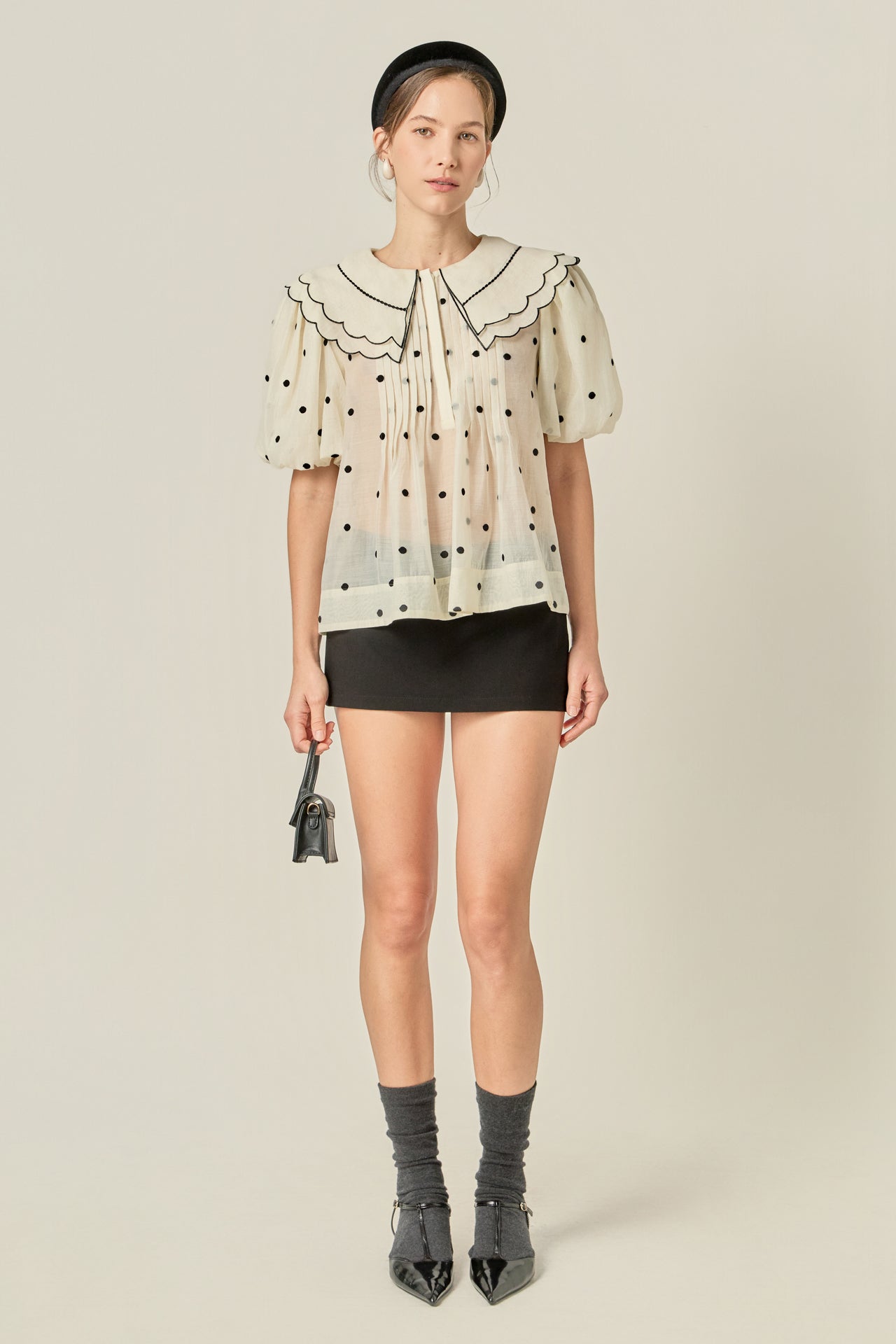 ENGLISH FACTORY - Scalloped Collar Sheer Polka Dot Blouse - TOPS available at Objectrare