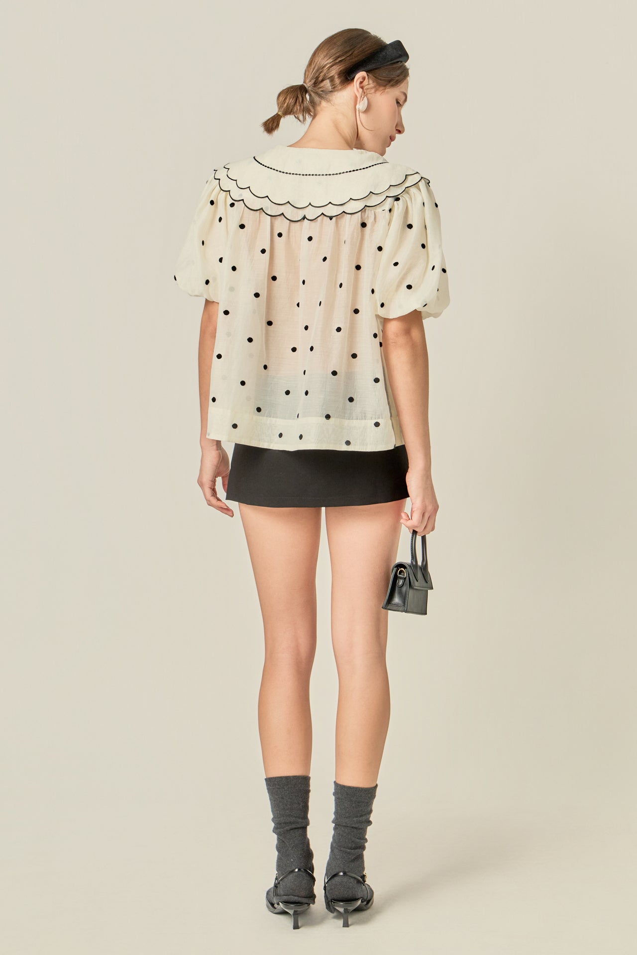 ENGLISH FACTORY - Scalloped Collar Sheer Polka Dot Blouse - TOPS available at Objectrare