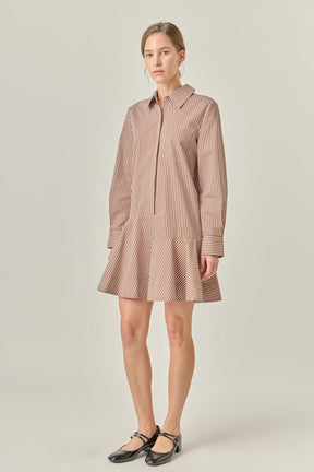 ENGLISH FACTORY - Stripe Collar Flared Skirt Dress - DRESSES available at Objectrare