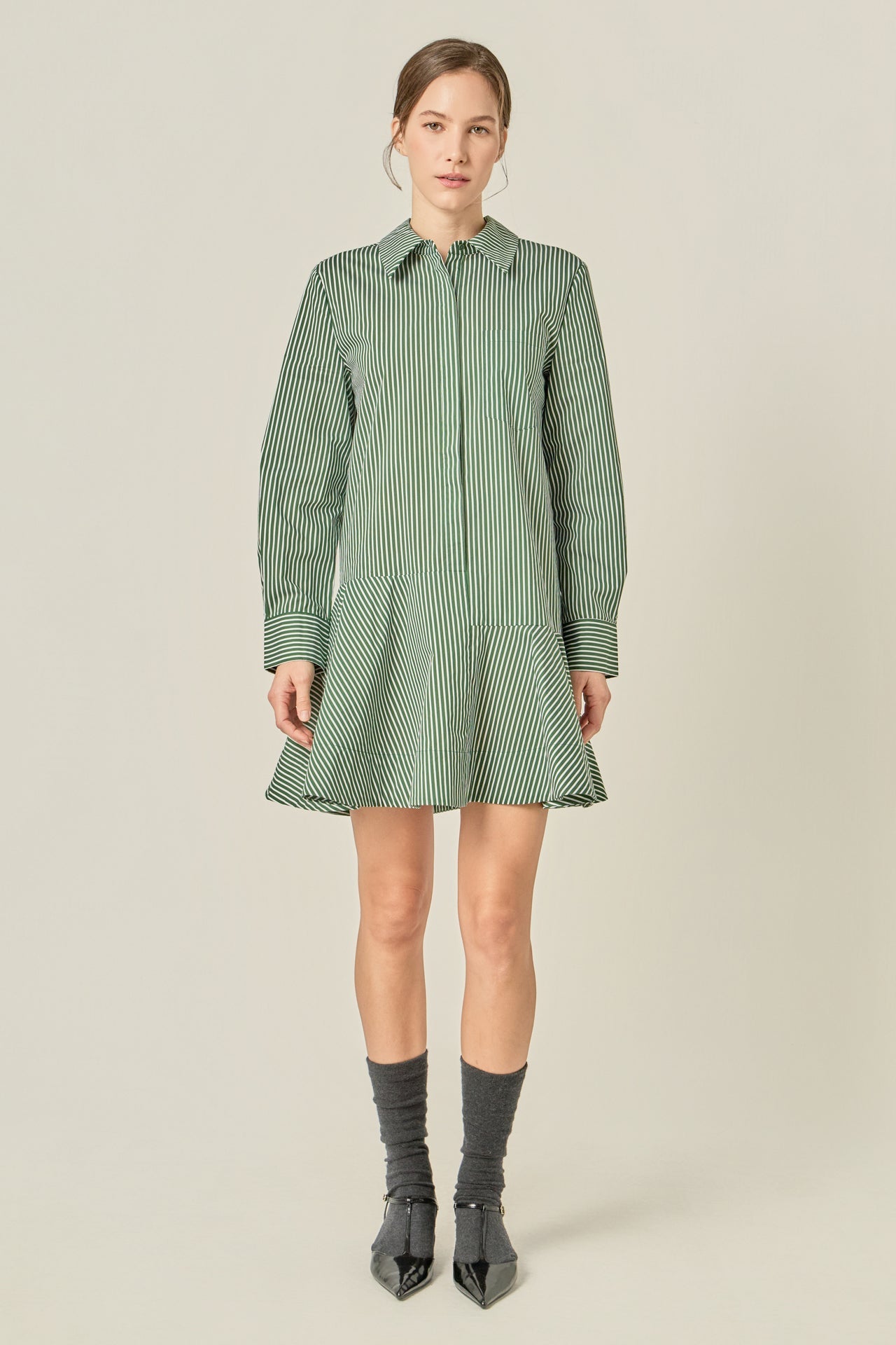 ENGLISH FACTORY - Stripe Collar Flared Skirt Dress - DRESSES available at Objectrare