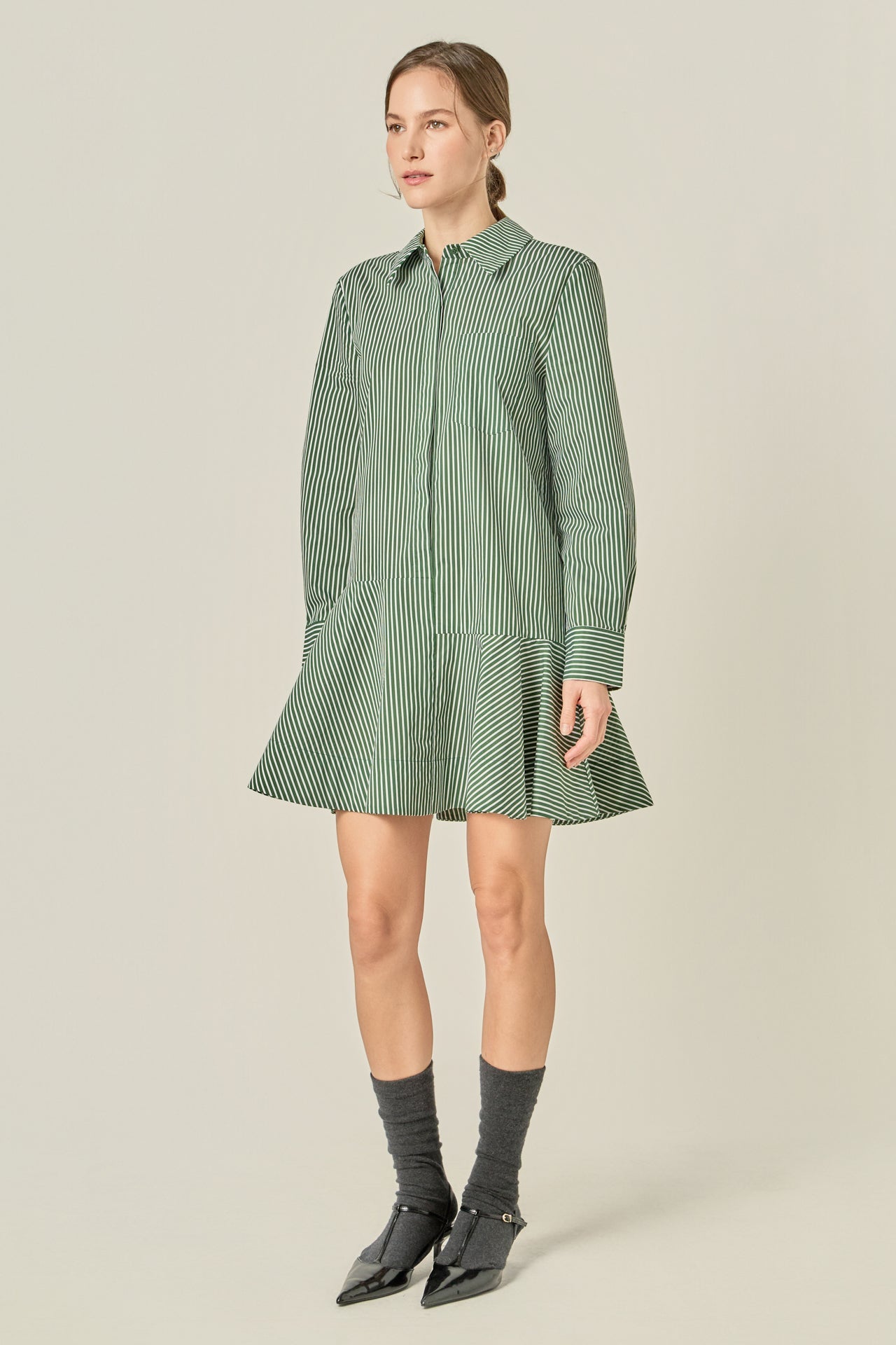 ENGLISH FACTORY - Stripe Collar Flared Skirt Dress - DRESSES available at Objectrare