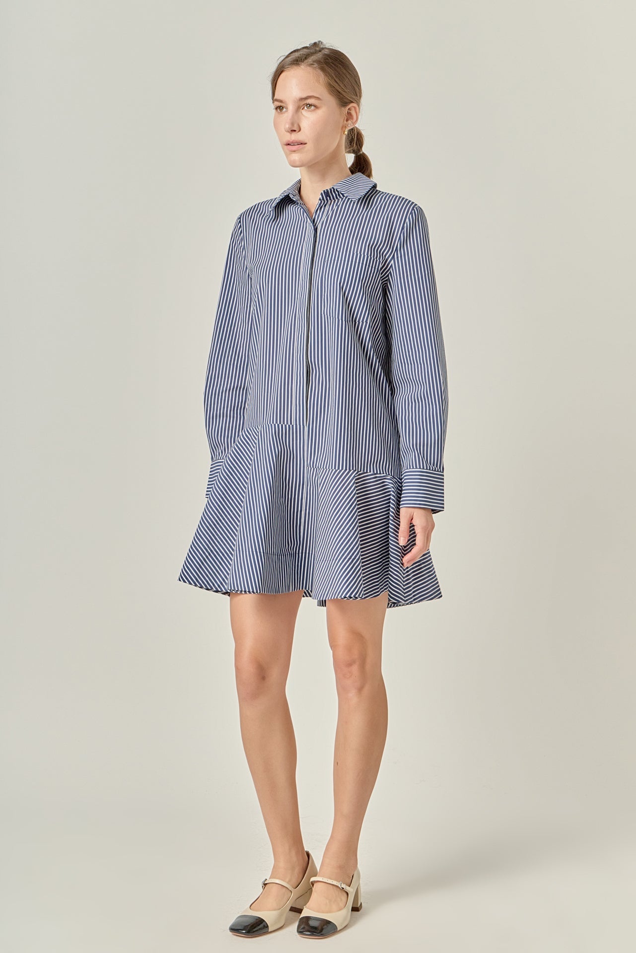 ENGLISH FACTORY - Stripe Collar Flared Skirt Dress - DRESSES available at Objectrare