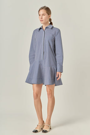 ENGLISH FACTORY - Stripe Collar Flared Skirt Dress - DRESSES available at Objectrare