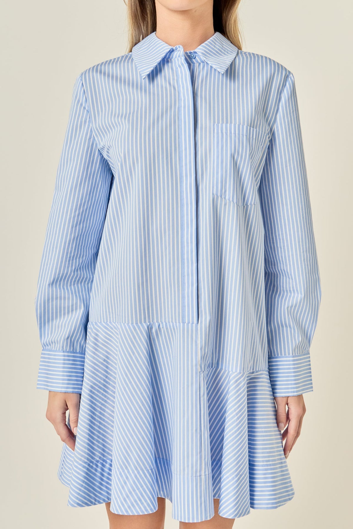 Stripe Collar Flared Skirt Dress