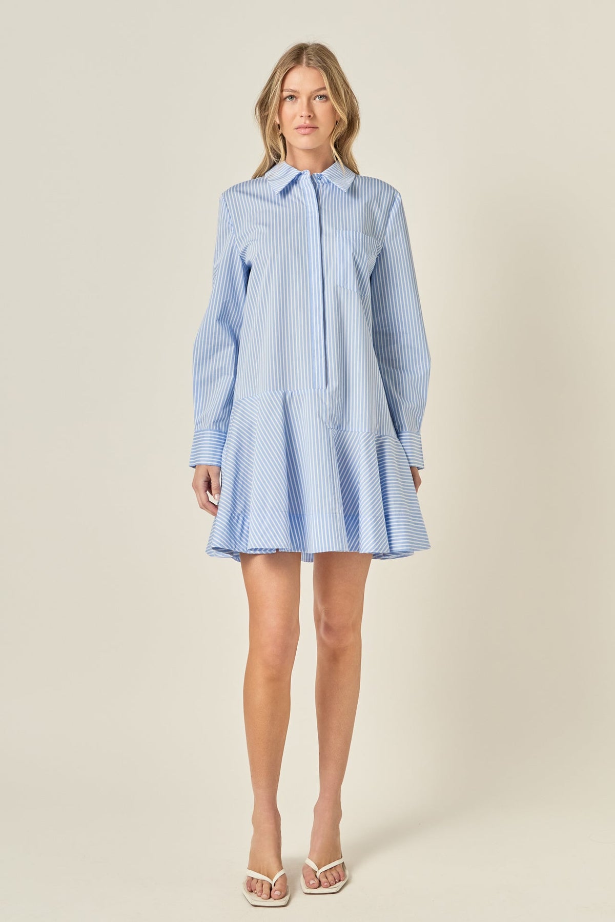 Stripe Collar Flared Skirt Dress