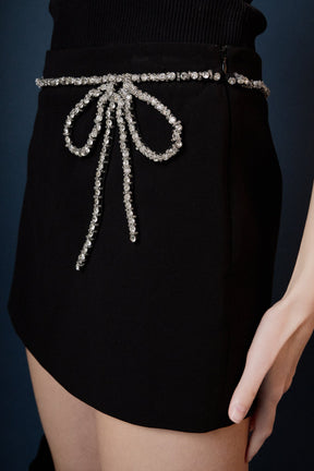 ENDLESS ROSE - Rhinestone Bow Low Rise Mini Skort - SKORTS available at Objectrare