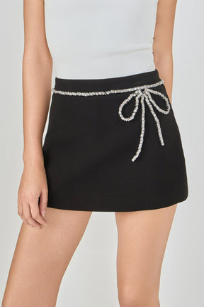 ENDLESS ROSE - Rhinestone Bow Low Rise Mini Skort - SKORTS available at Objectrare