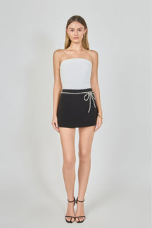 ENDLESS ROSE - Rhinestone Bow Low Rise Mini Skort - SKORTS available at Objectrare