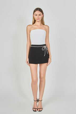 ENDLESS ROSE - Rhinestone Bow Low Rise Mini Skort - SKORTS available at Objectrare