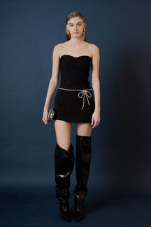 ENDLESS ROSE - Rhinestone Bow Low Rise Mini Skort - SKORTS available at Objectrare