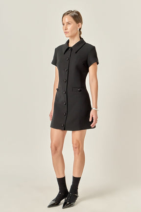 Velvet Button Collar Mini Dress