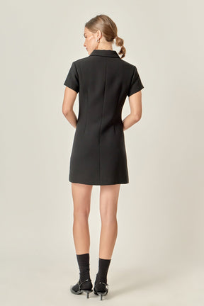Velvet Button Collar Mini Dress