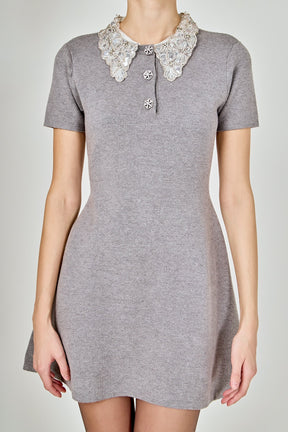 Detachable Rhinestone Collar Knit Dress