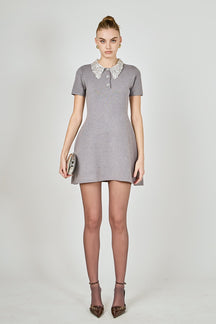 ENDLESS ROSE - Detachable Rhinestone Collar Knit Dress - DRESSES available at Objectrare