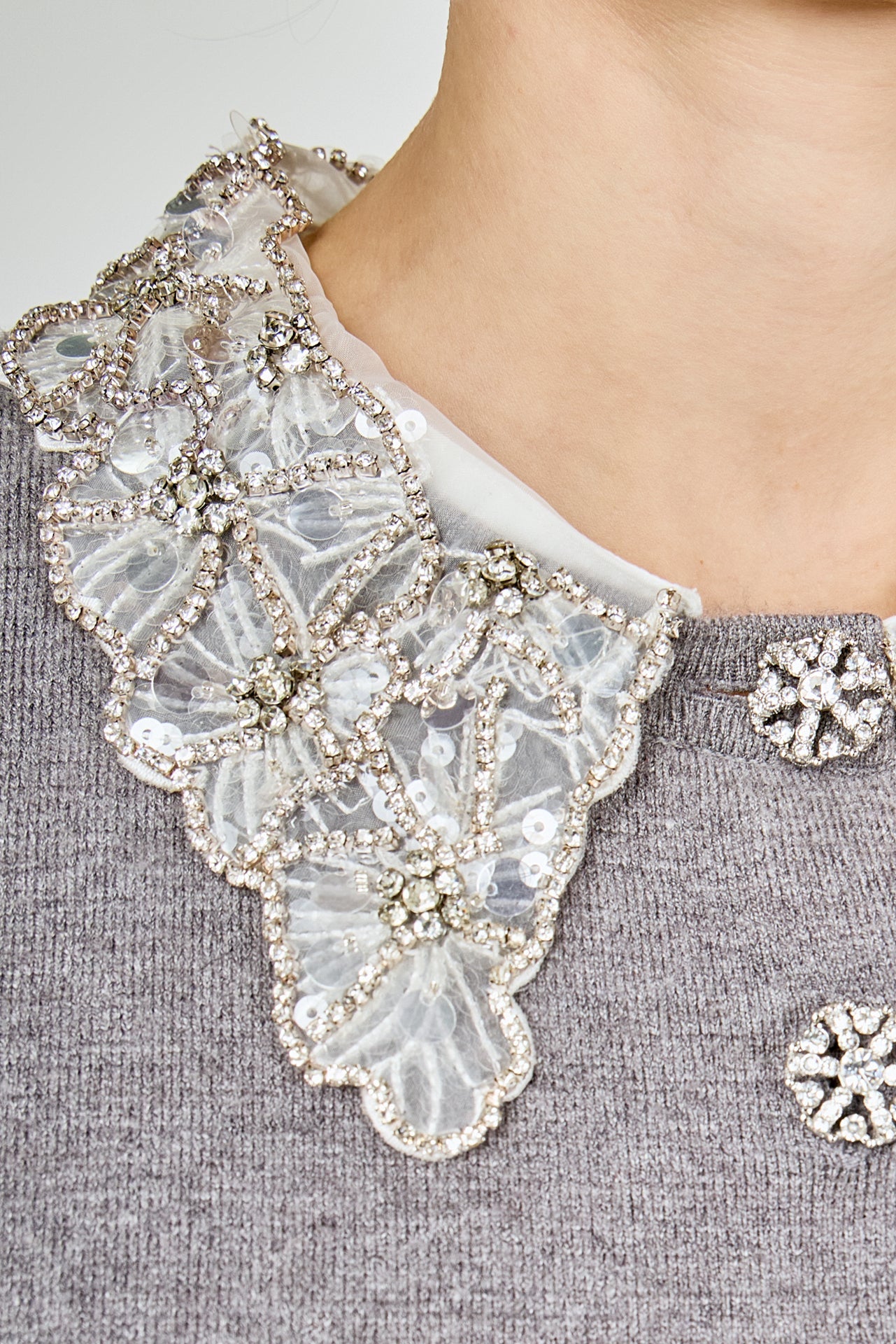 Detachable Rhinestone Collar Knit Dress