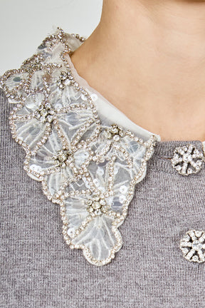 Detachable Rhinestone Collar Knit Dress