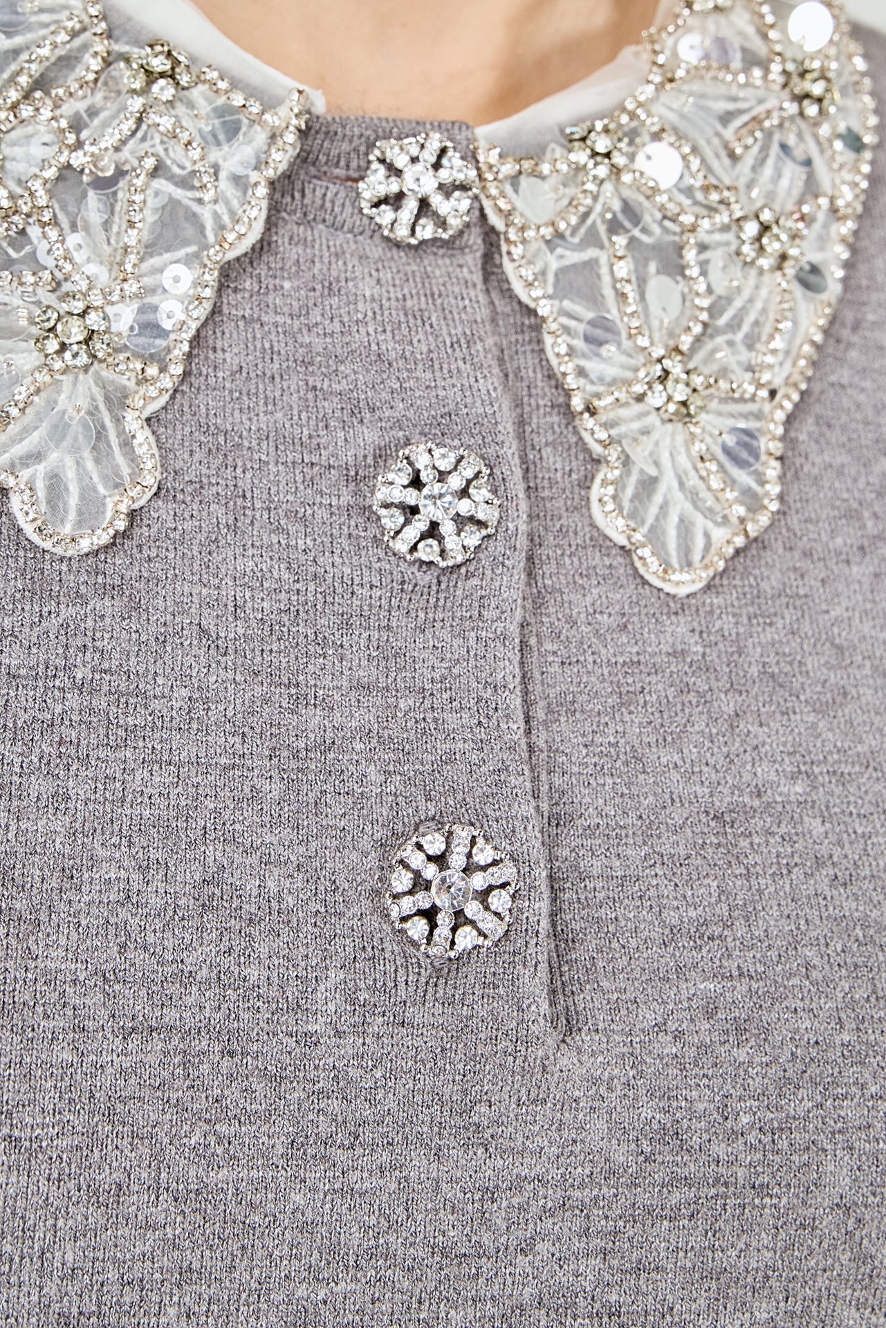 ENDLESS ROSE - Detachable Rhinestone Collar Knit Dress - DRESSES available at Objectrare
