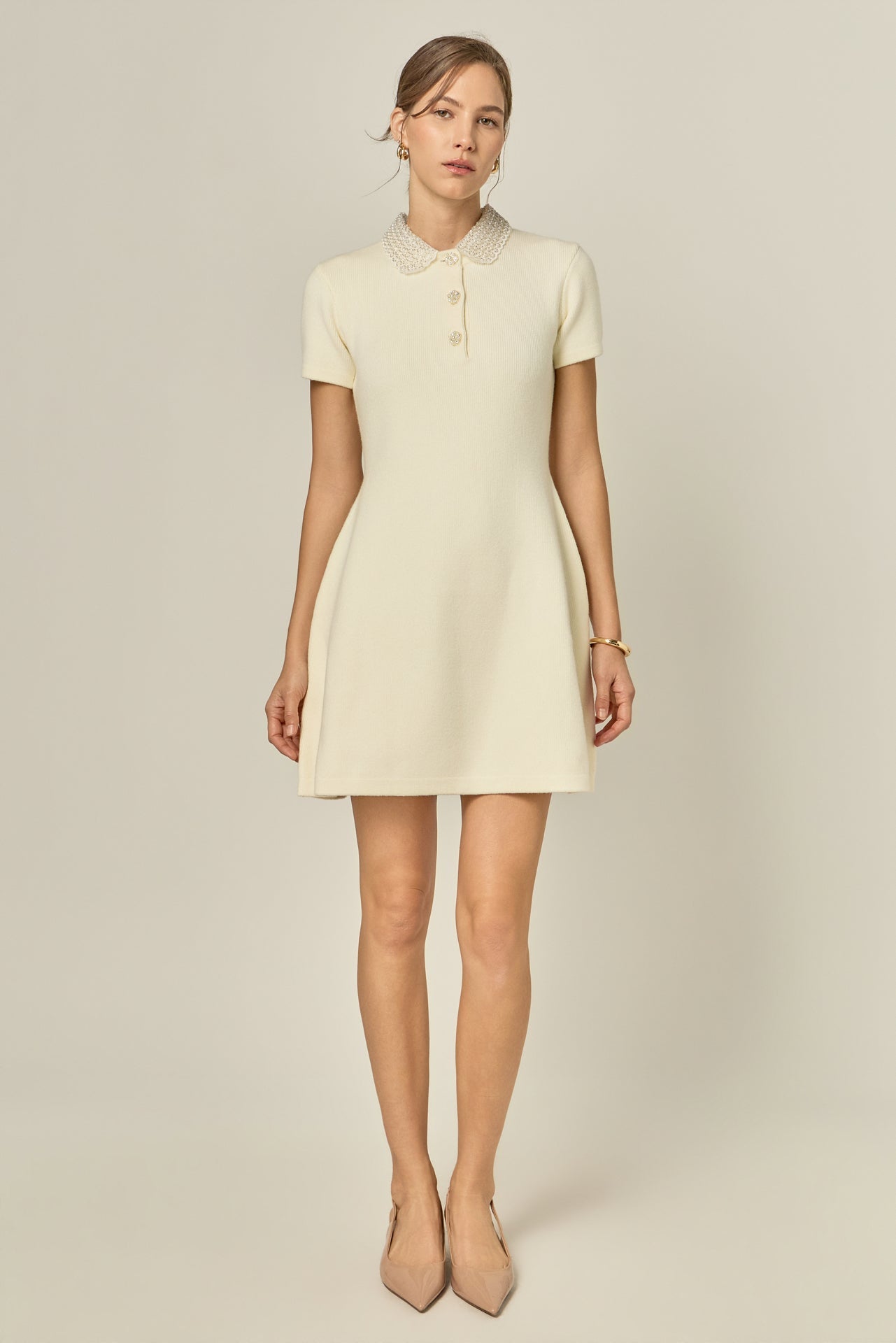 Eloise Bead Collar Knit Dress IVORY / XS