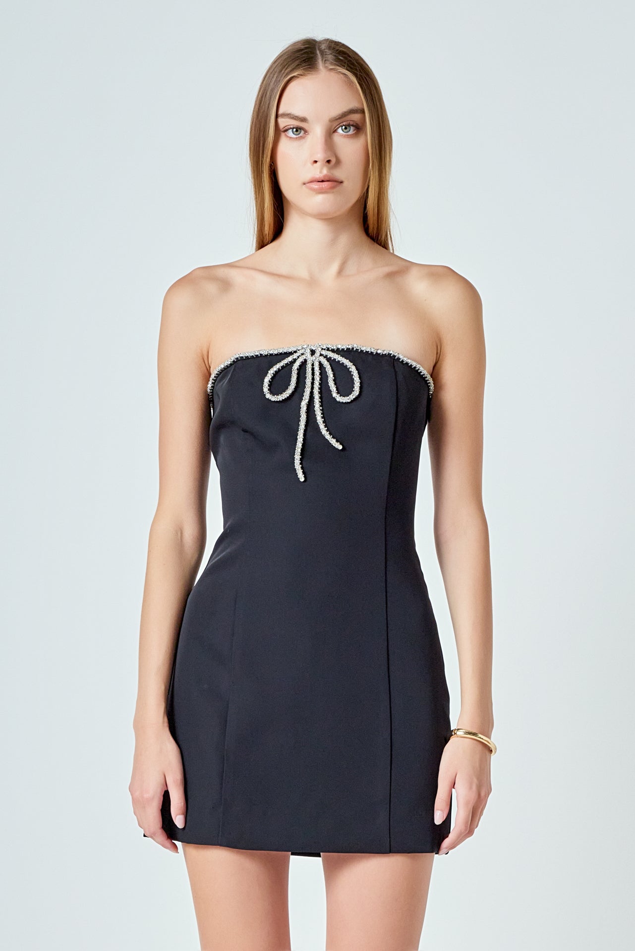 Rhinestone Bow Tube Mini Dress