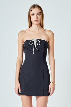ENDLESS ROSE - Rhinestone Bow Tube Mini Dress - DRESSES available at Objectrare