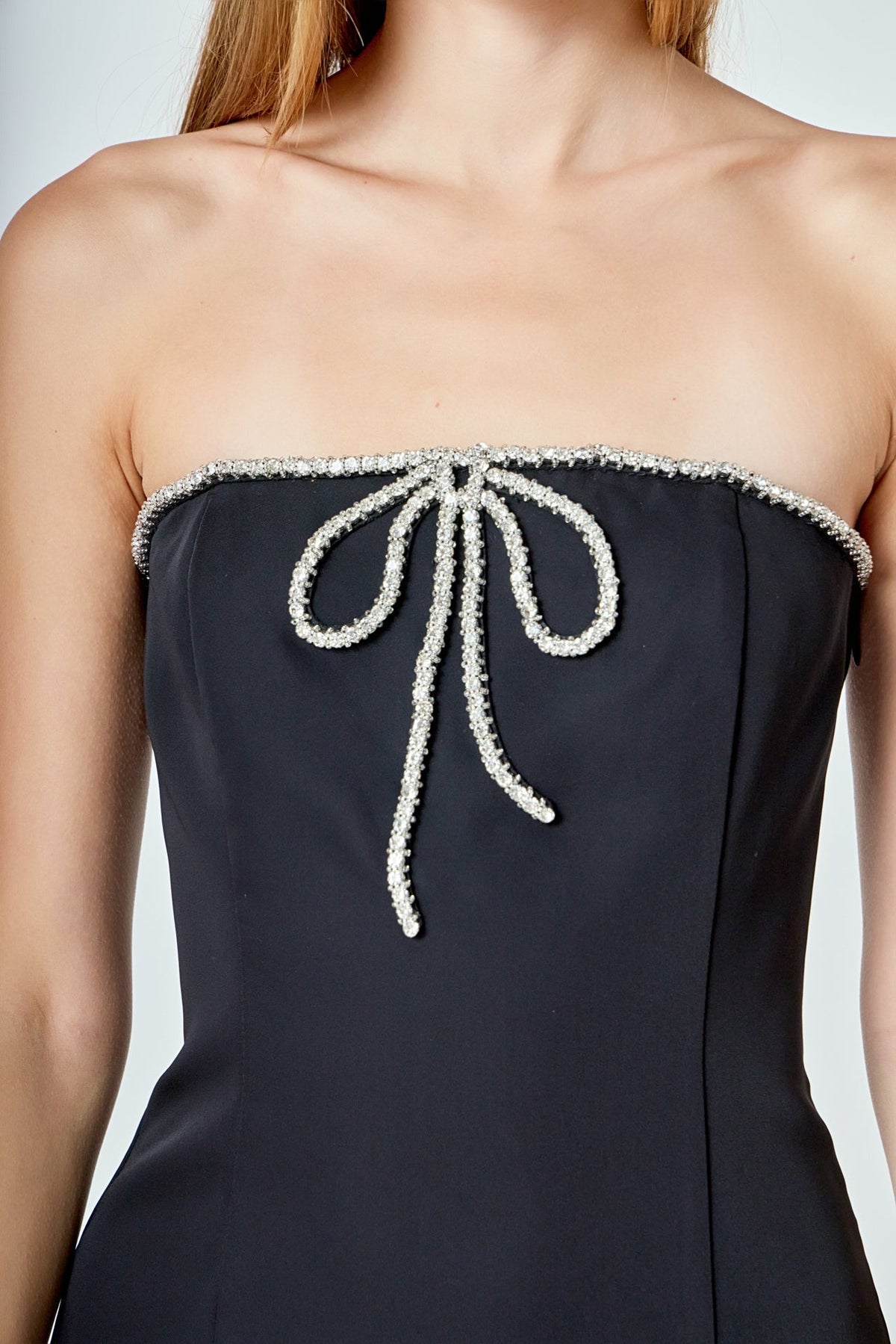Rhinestone Bow Tube Mini Dress