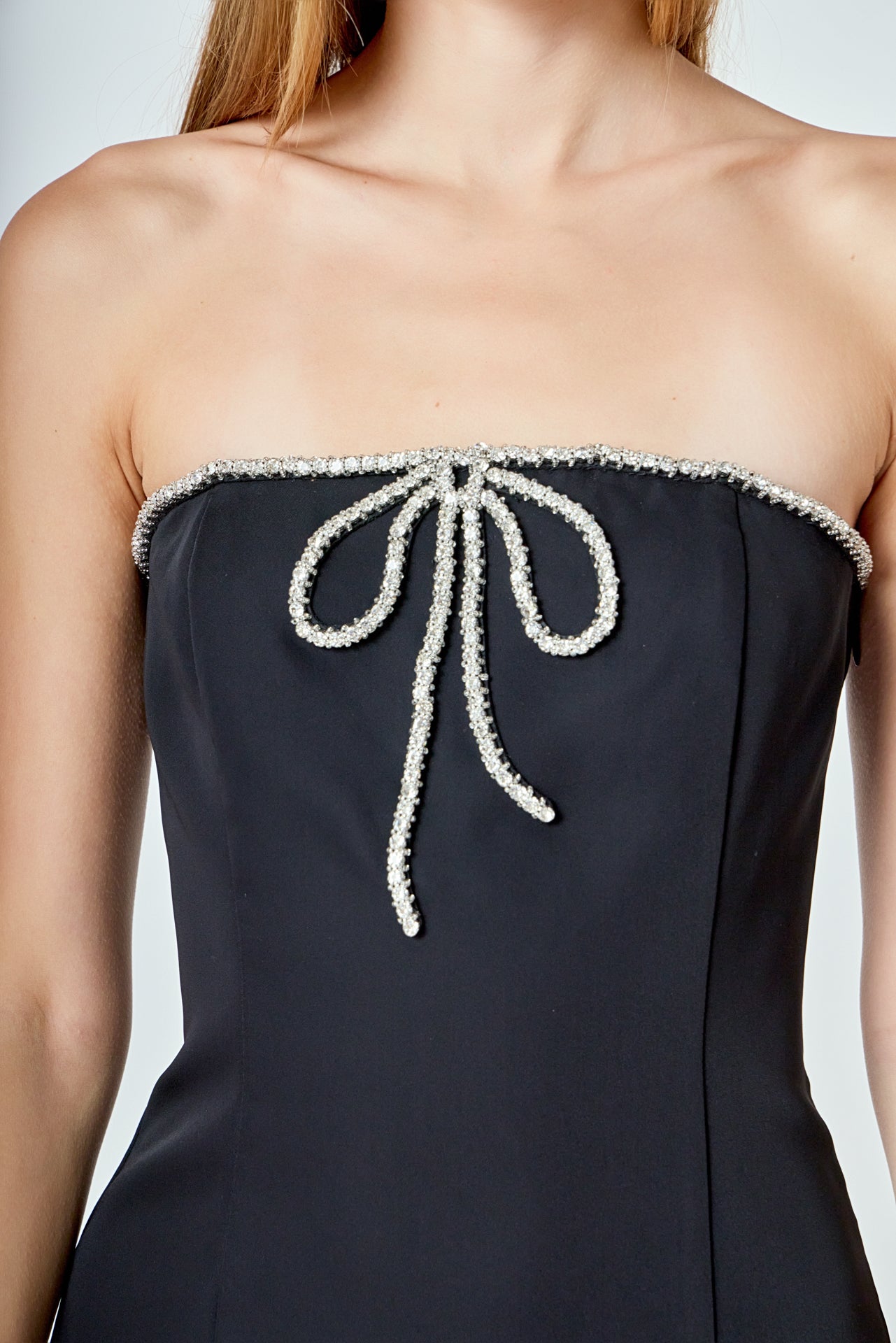 Rhinestone Bow Tube Mini Dress