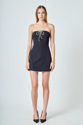 Rhinestone Bow Tube Mini Dress