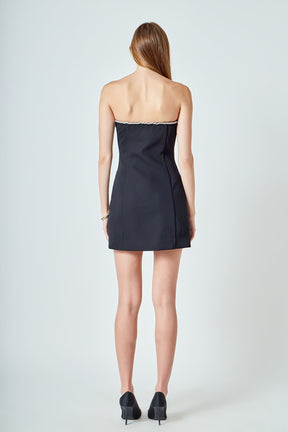 Rhinestone Bow Tube Mini Dress