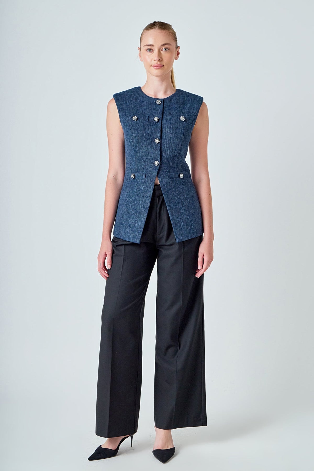 ENDLESS ROSE - Textured Fabric Long Vest - TOPS available at Objectrare