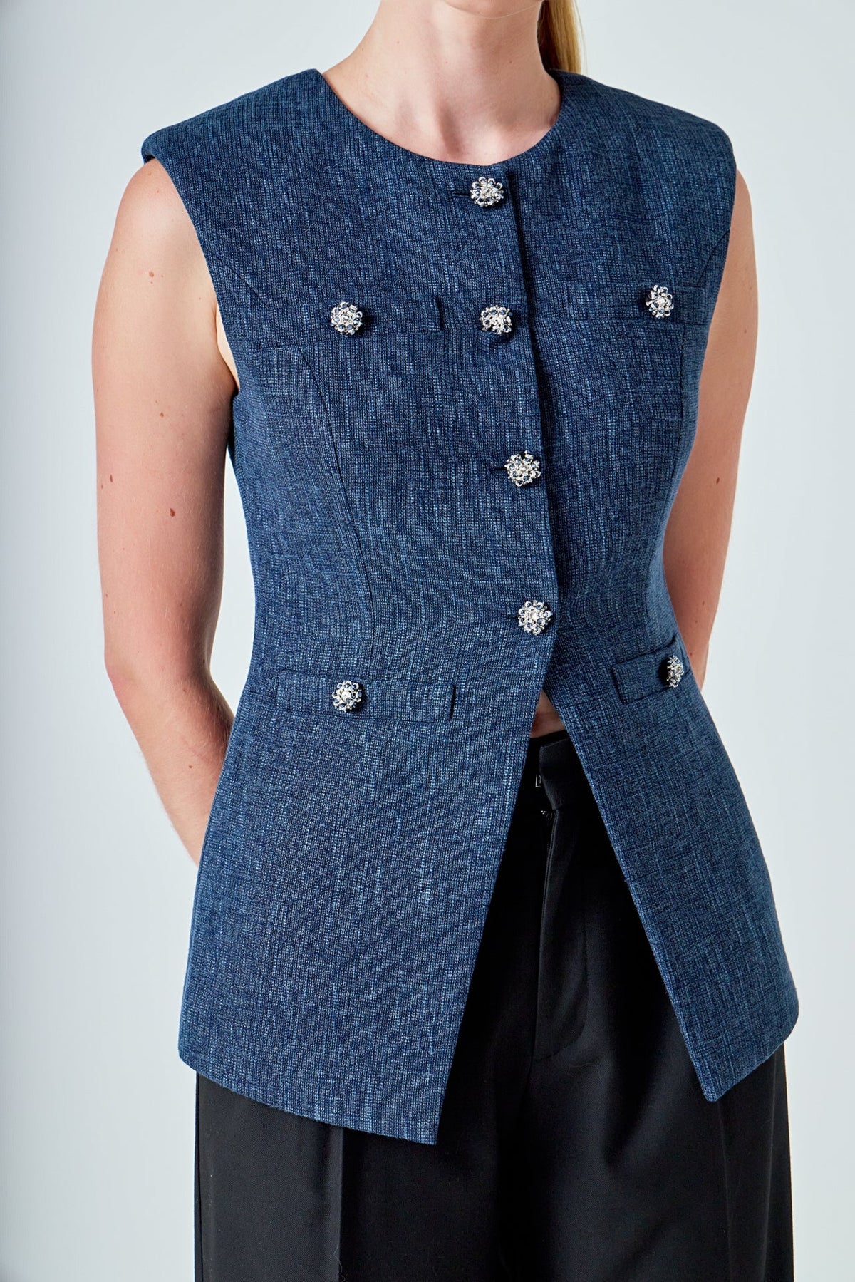 ENDLESS ROSE - Textured Fabric Long Vest - TOPS available at Objectrare