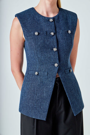 ENDLESS ROSE - Textured Fabric Long Vest - TOPS available at Objectrare