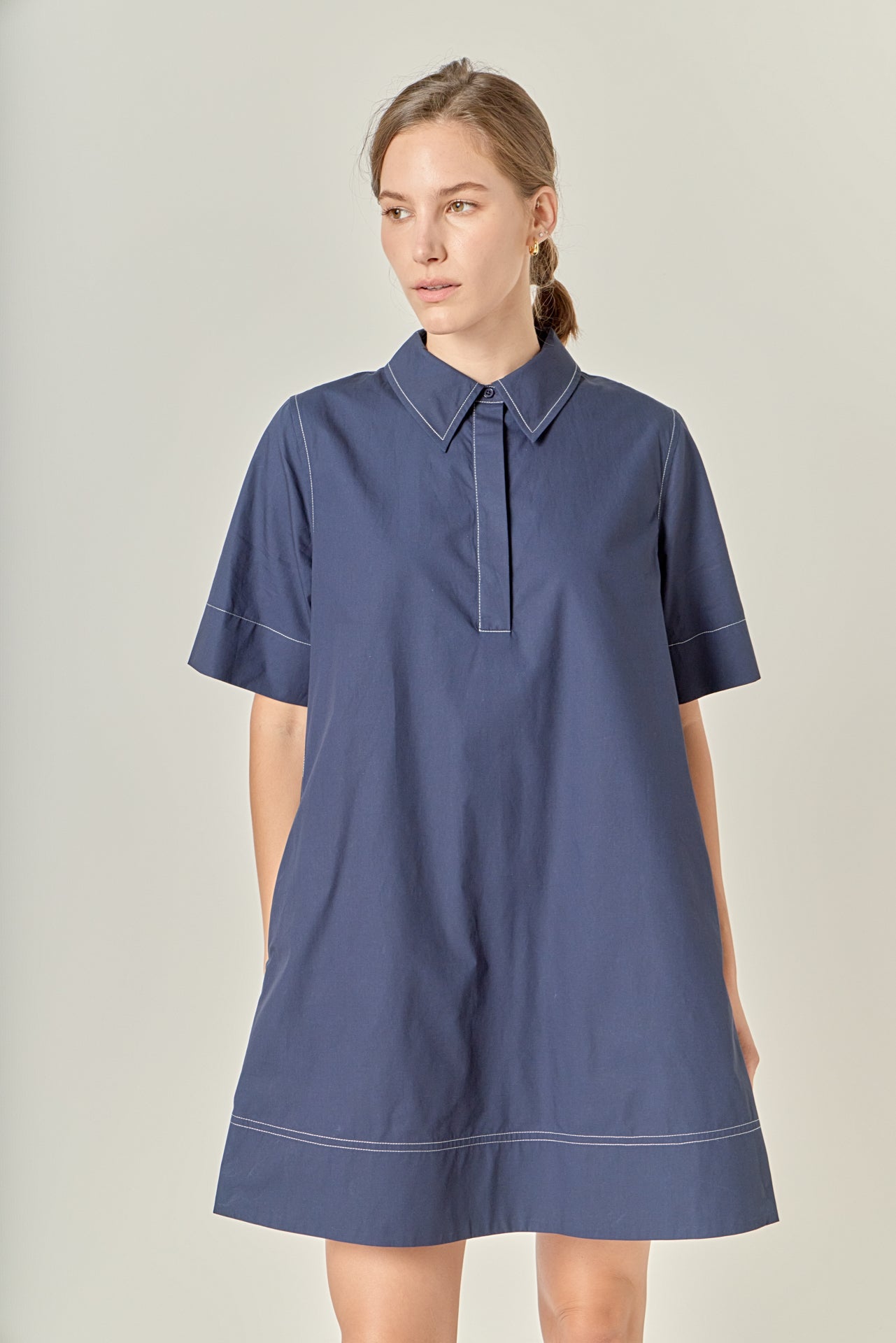 ENGLISH FACTORY - Contrast Stitch Detailed Mini Dress - DRESSES available at Objectrare