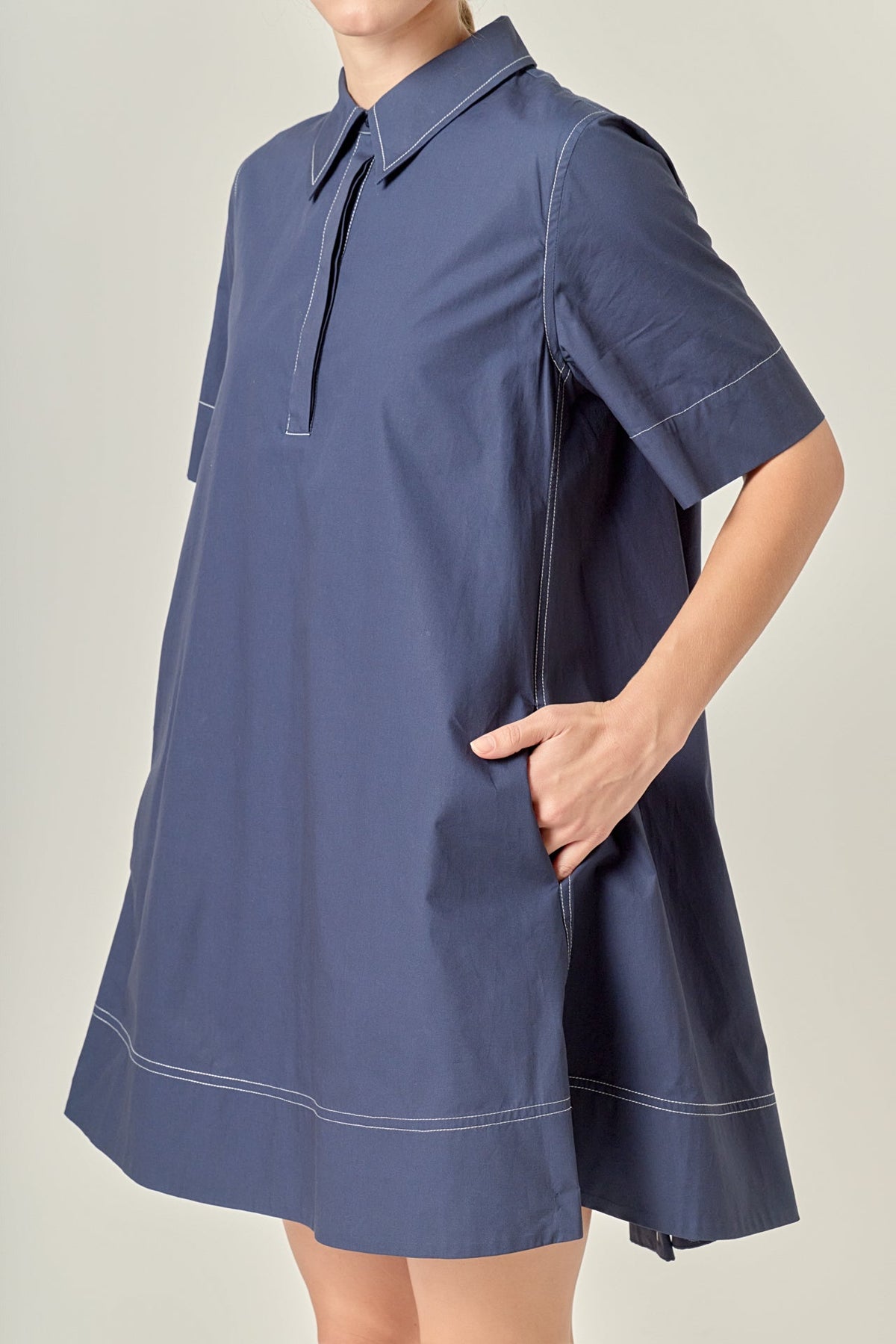 ENGLISH FACTORY - Contrast Stitch Detailed Mini Dress - DRESSES available at Objectrare