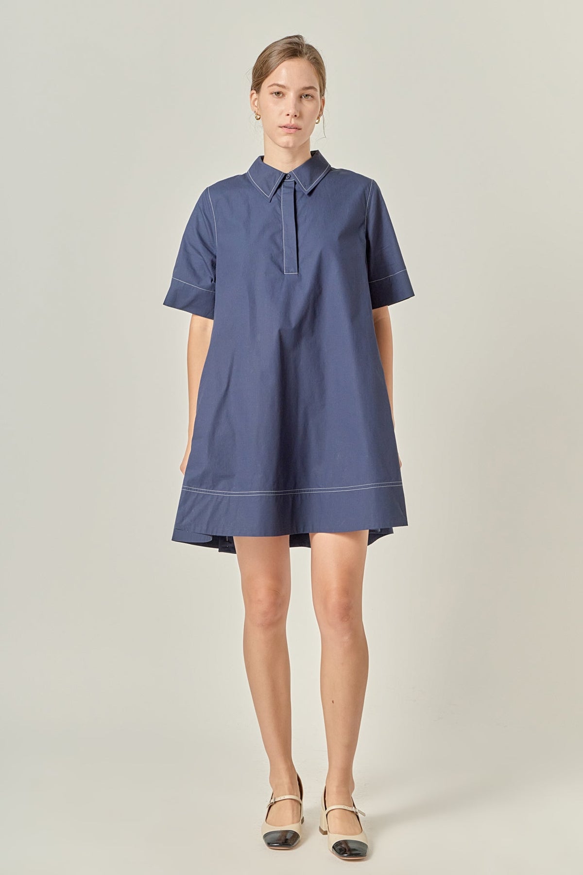 ENGLISH FACTORY - Contrast Stitch Detailed Mini Dress - DRESSES available at Objectrare