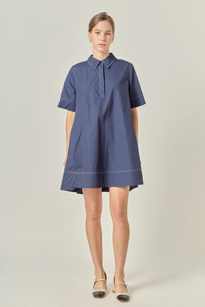 ENGLISH FACTORY - Contrast Stitch Detailed Mini Dress - DRESSES available at Objectrare
