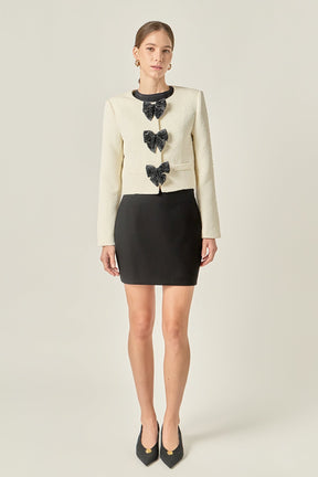 ENGLISH FACTORY - Textured Bead Bow Detailed Jacket - JACKETS available at Objectrare
