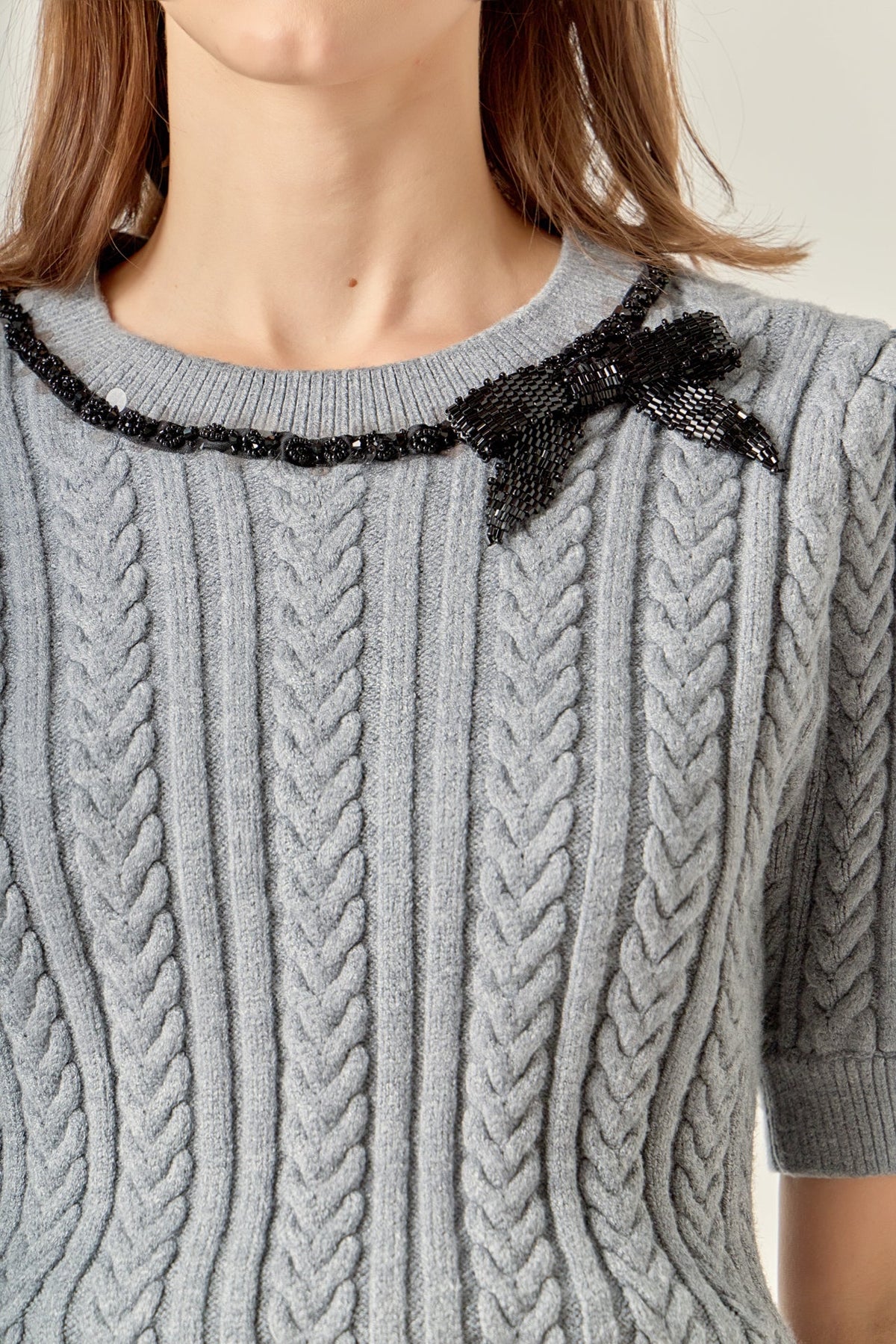 Big Bow Puff Sleeve Knit Top
