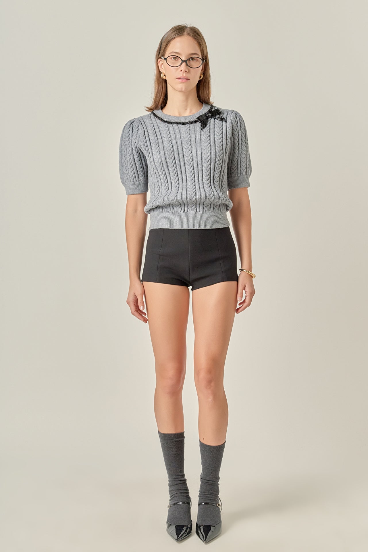Big Bow Puff Sleeve Knit Top