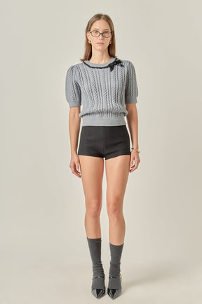 Big Bow Puff Sleeve Knit Top
