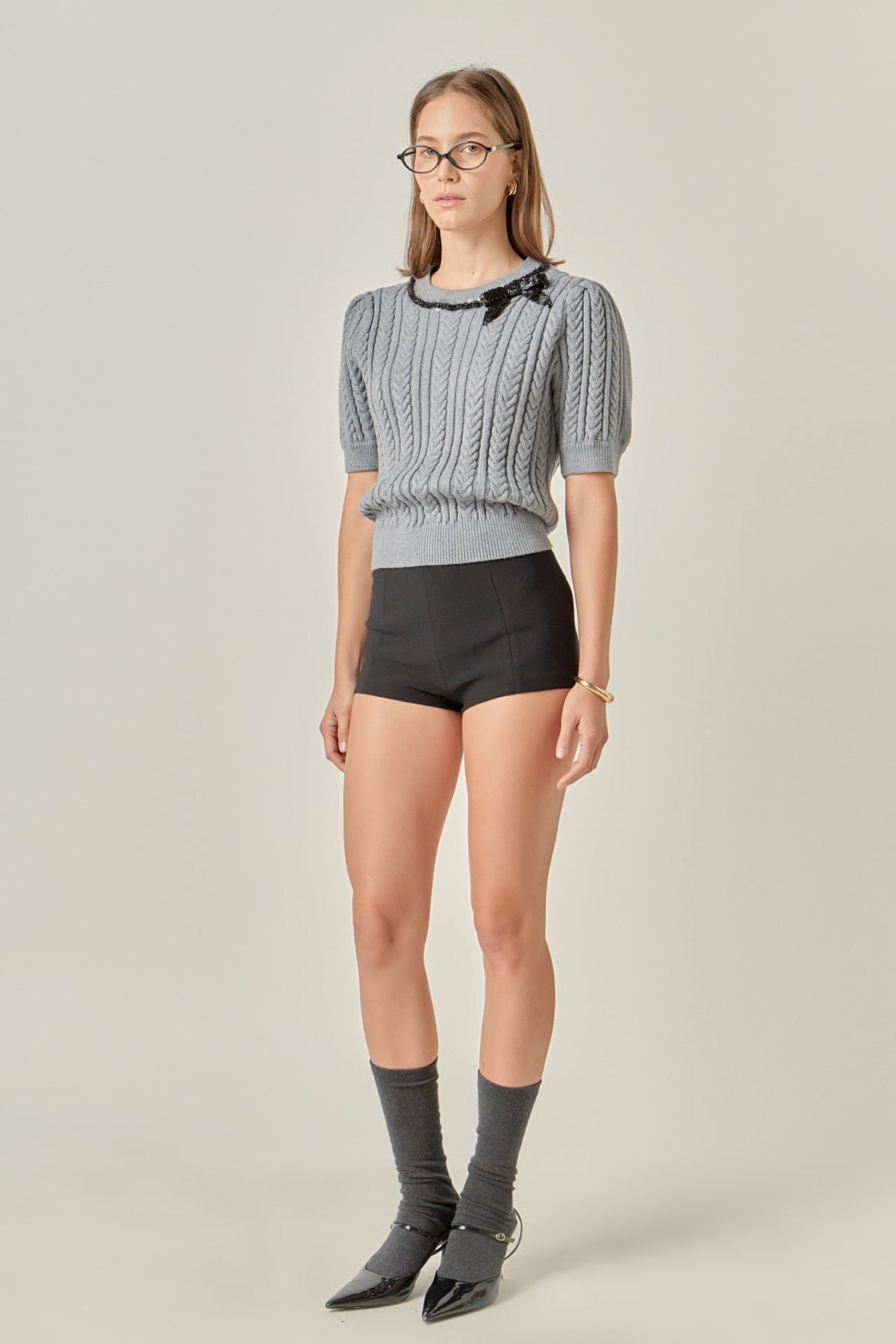 Big Bow Puff Sleeve Knit Top