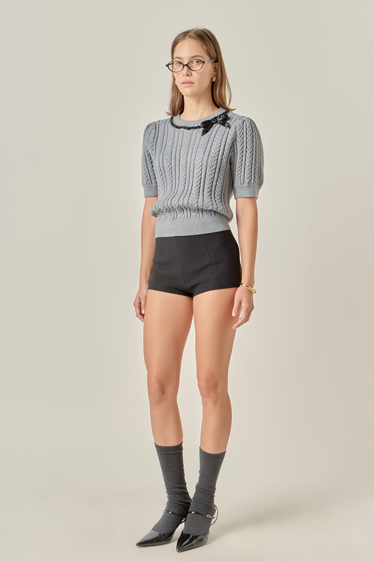 Big Bow Puff Sleeve Knit Top