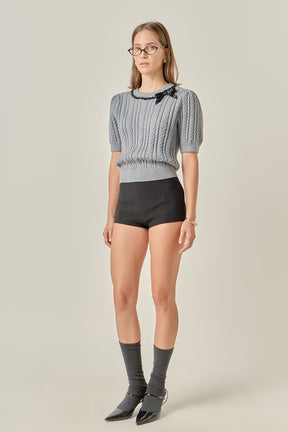 Big Bow Puff Sleeve Knit Top