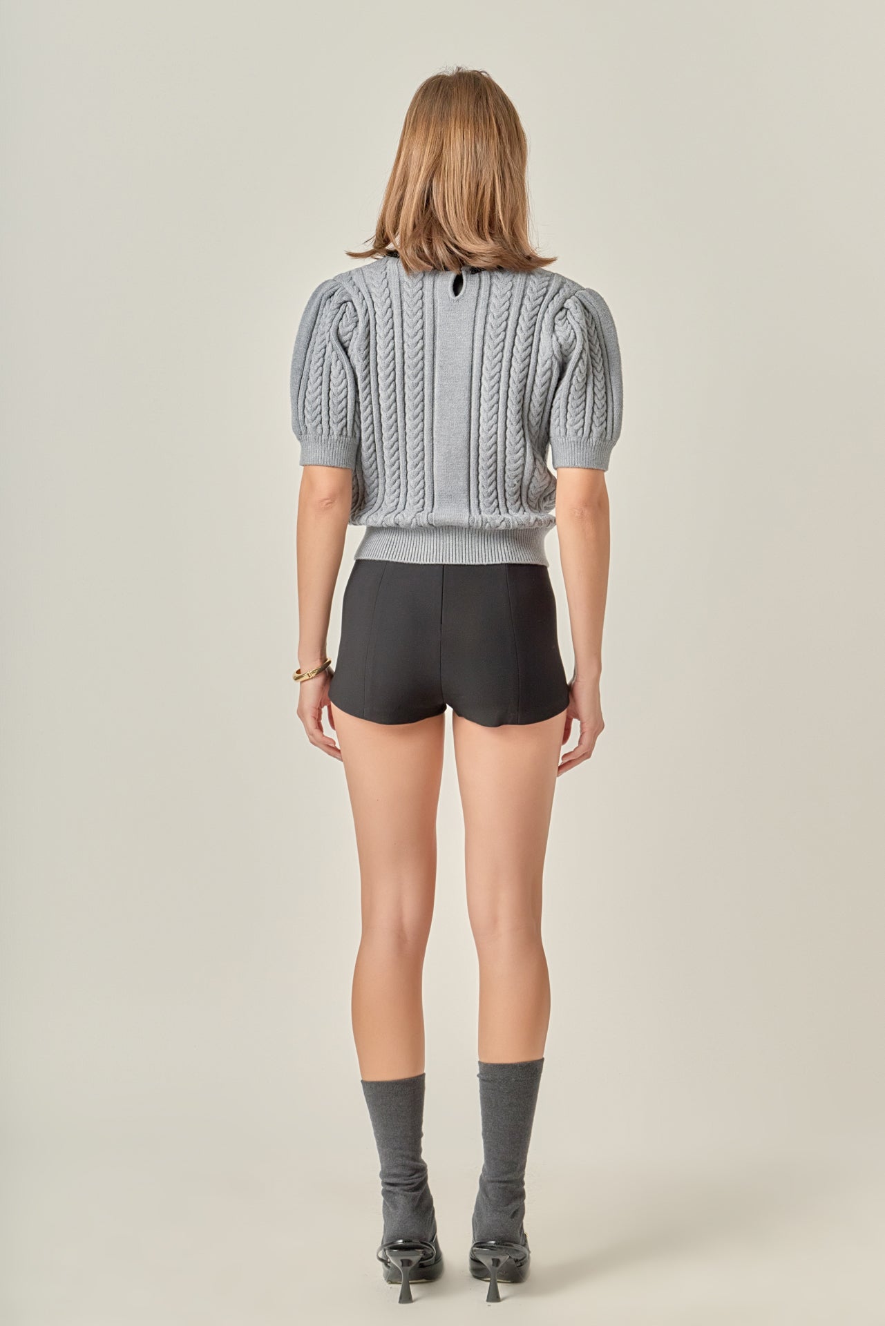 Big Bow Puff Sleeve Knit Top