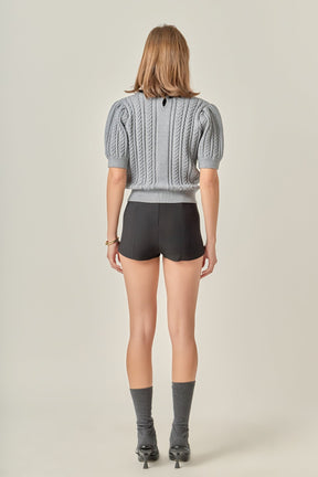 Big Bow Puff Sleeve Knit Top
