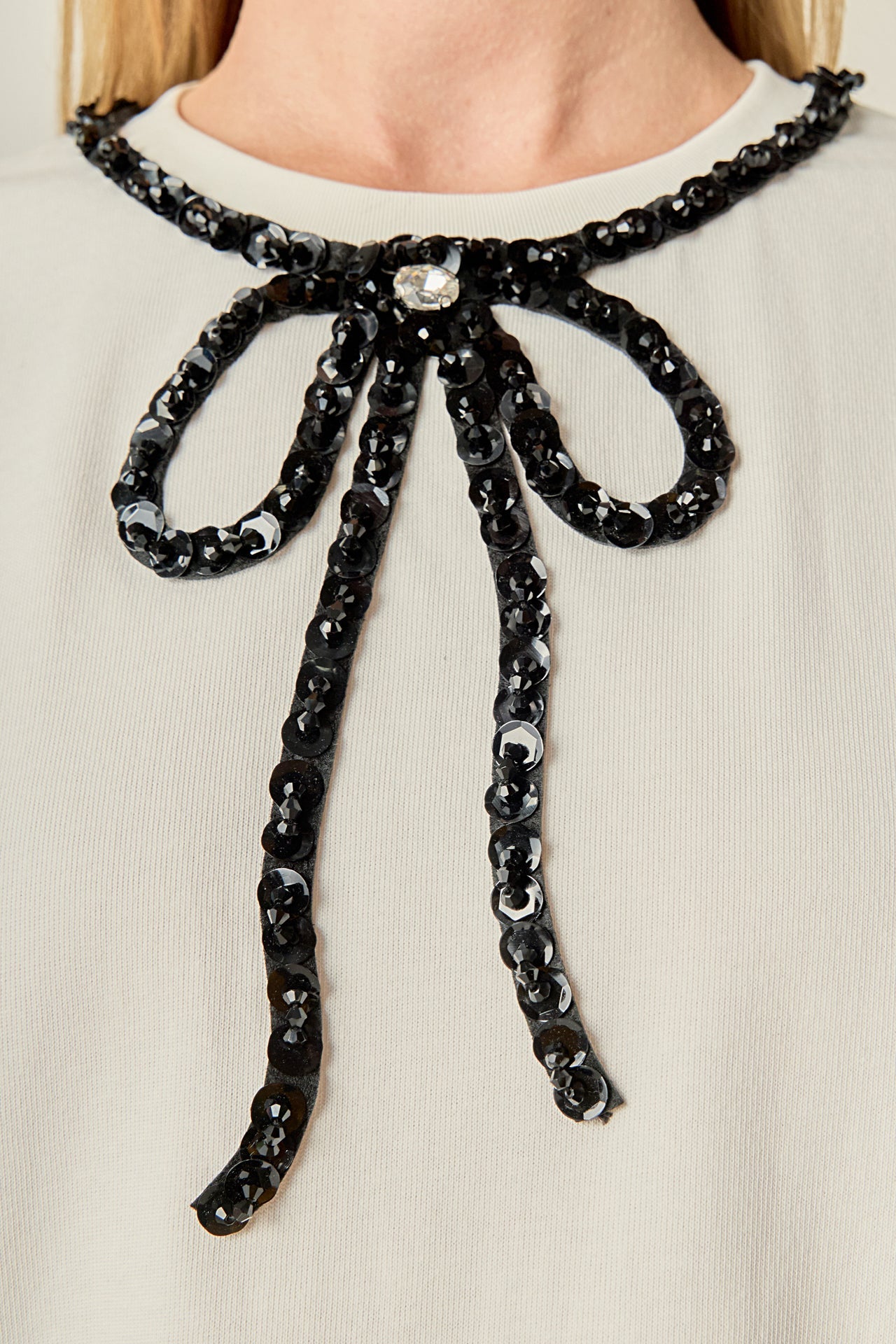 ENGLISH FACTORY - Beaded Bow T-Shirt - TOPS available at Objectrare