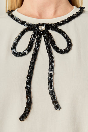 ENGLISH FACTORY - Beaded Bow T-Shirt - TOPS available at Objectrare