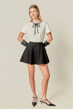 ENGLISH FACTORY - Beaded Bow T-Shirt - TOPS available at Objectrare